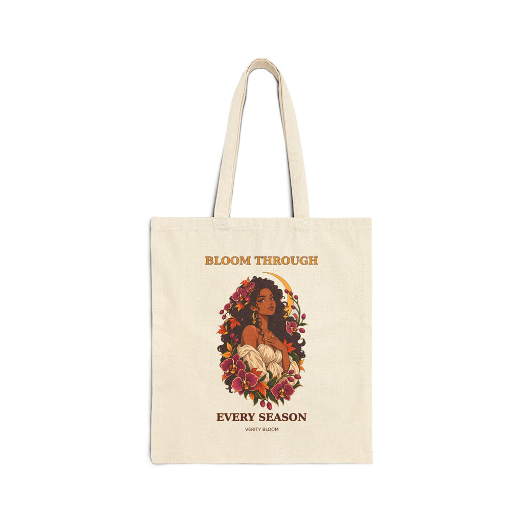 Canvas Tote - "Bloom Through Every Season" Floral Woman Reusable Bag