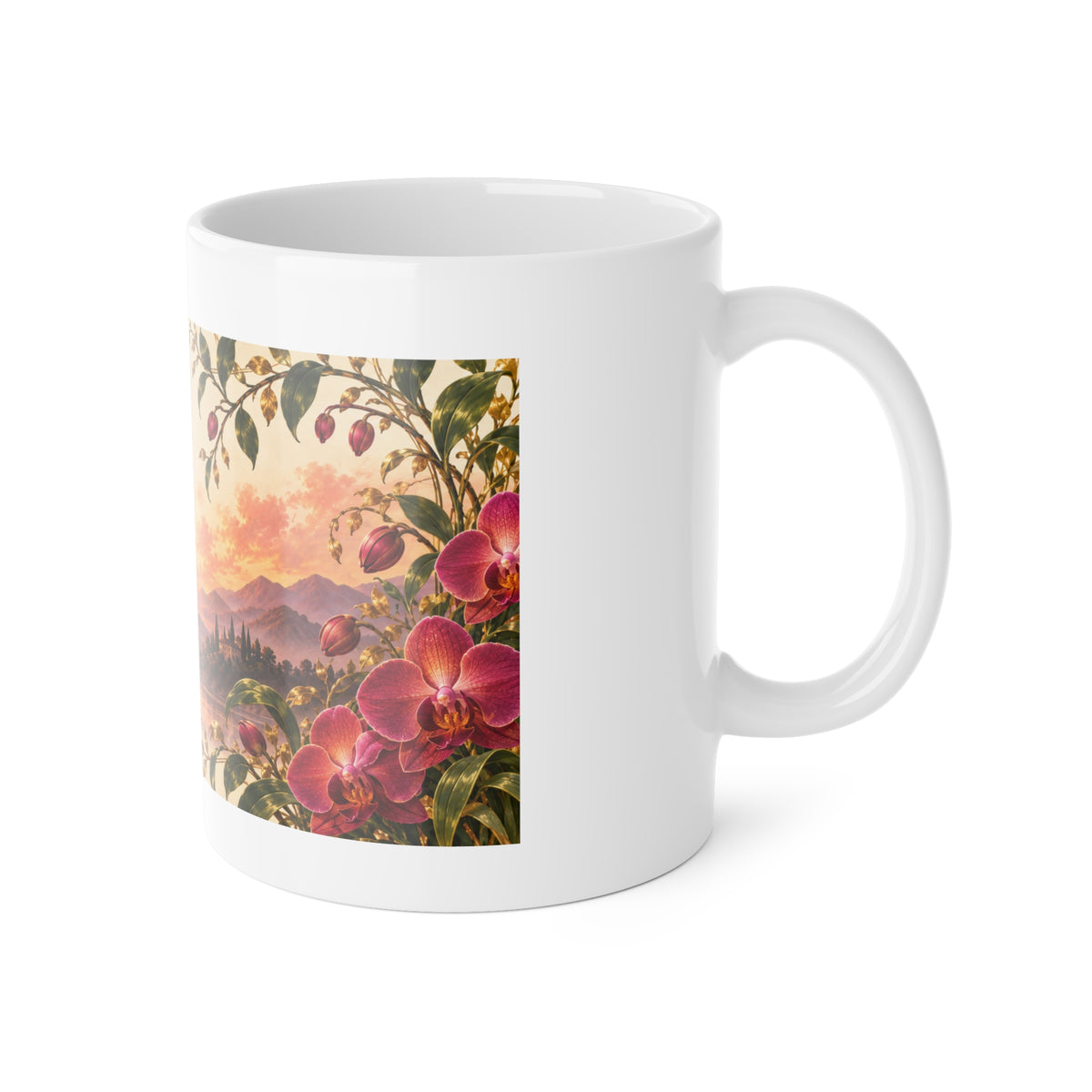 Renew Rise Bloom Ceramic Mug — Inspirational Floral Sunset Coffee Cup