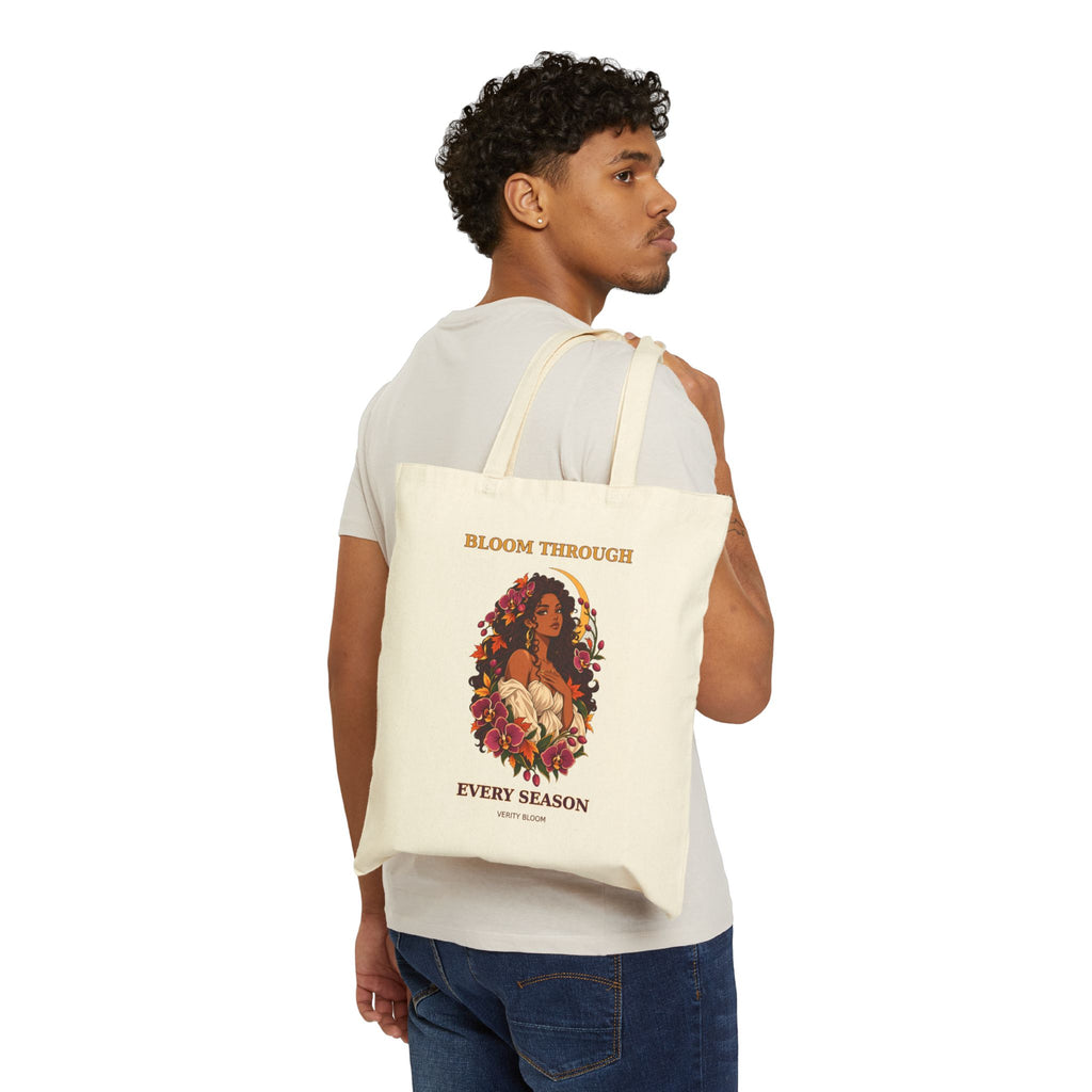 Canvas Tote - "Bloom Through Every Season" Floral Woman Reusable Bag