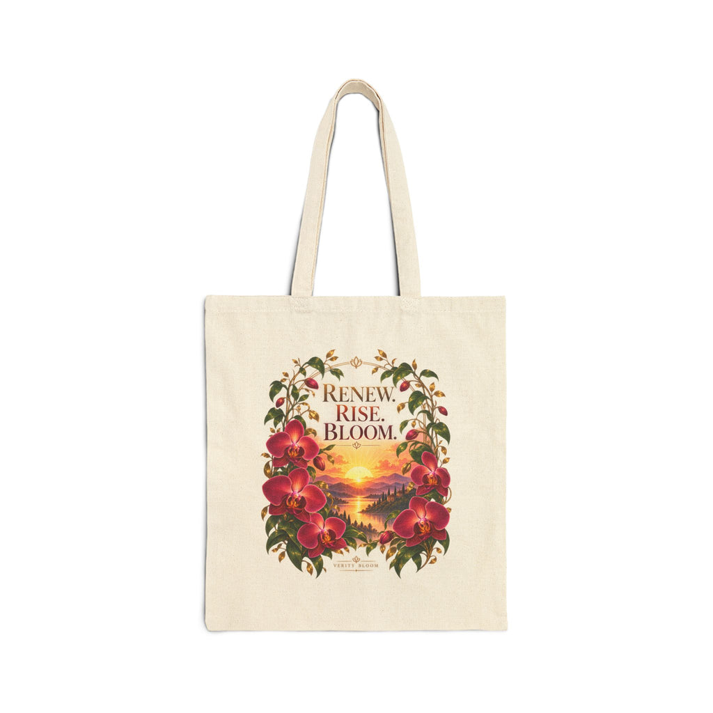 Renew Rise Bloom Canvas Tote Bag — Floral Sunset Eco Grocery Shopping Bag
